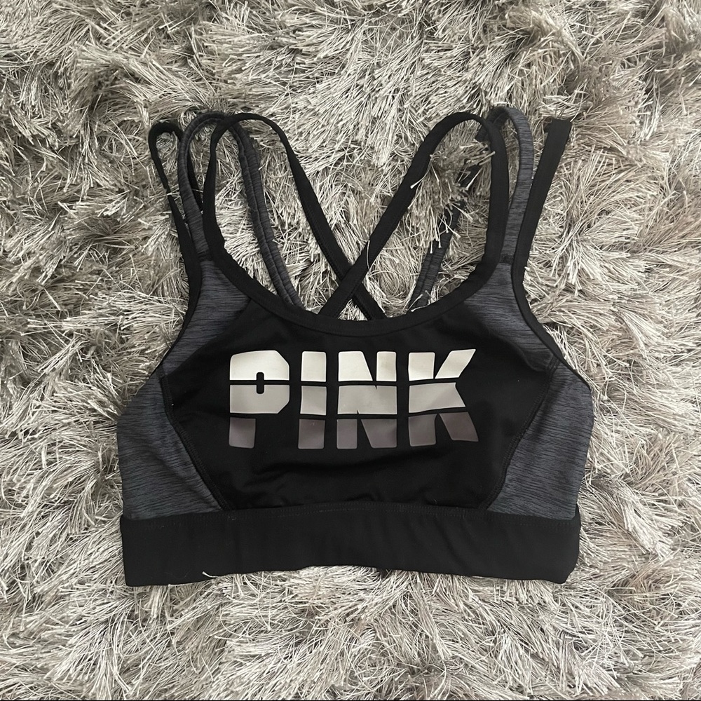 Victorias Secret PINK Sports Bra Black & Grey Strappy - Extra Small (XS)